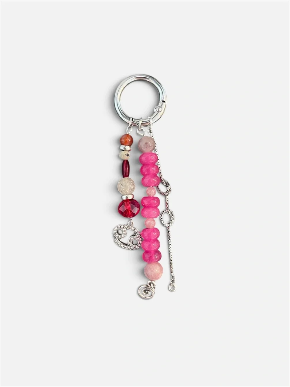CANCER ZODIAC Pink Beaded Heart Charm Keyring
